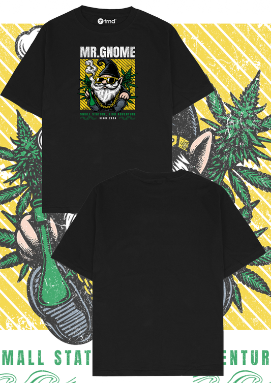 Mr. Gnome T-Shirt - Black Graphic Tee for Cannabis Enthusiasts