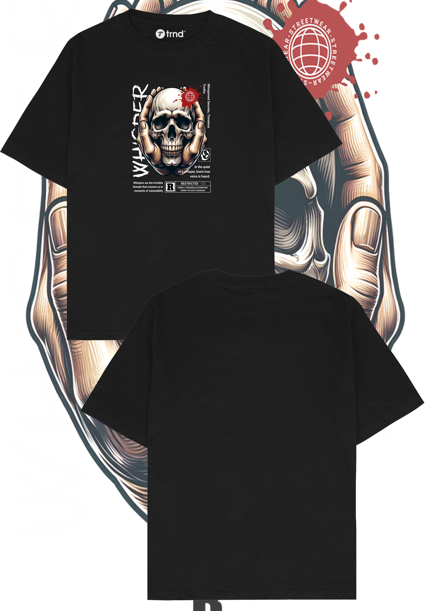 Whisperer Skull T-Shirt - Trend Streetwear Black Graphic Tee